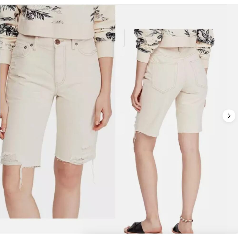 FREE PEOPLE Women's‎ Cream Off White Ripped Caroline Cutoff Denim Shorts Sz 24